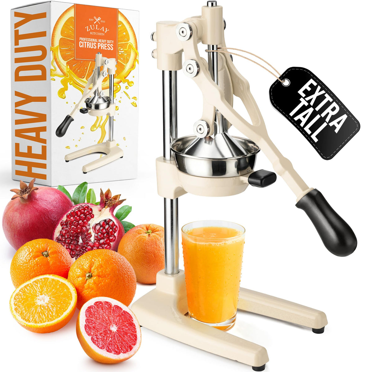 Zulay Kitchen Cast Iron Juicer, Orange Manual Juicer Press, 9-in-1, Blue