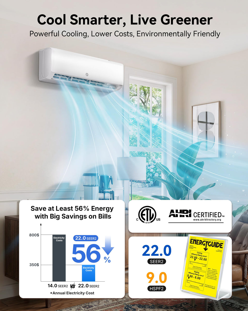 12000 BTU Mini Split Air Conditioner, 115V 22 SEER2 AC & Heat Pump
