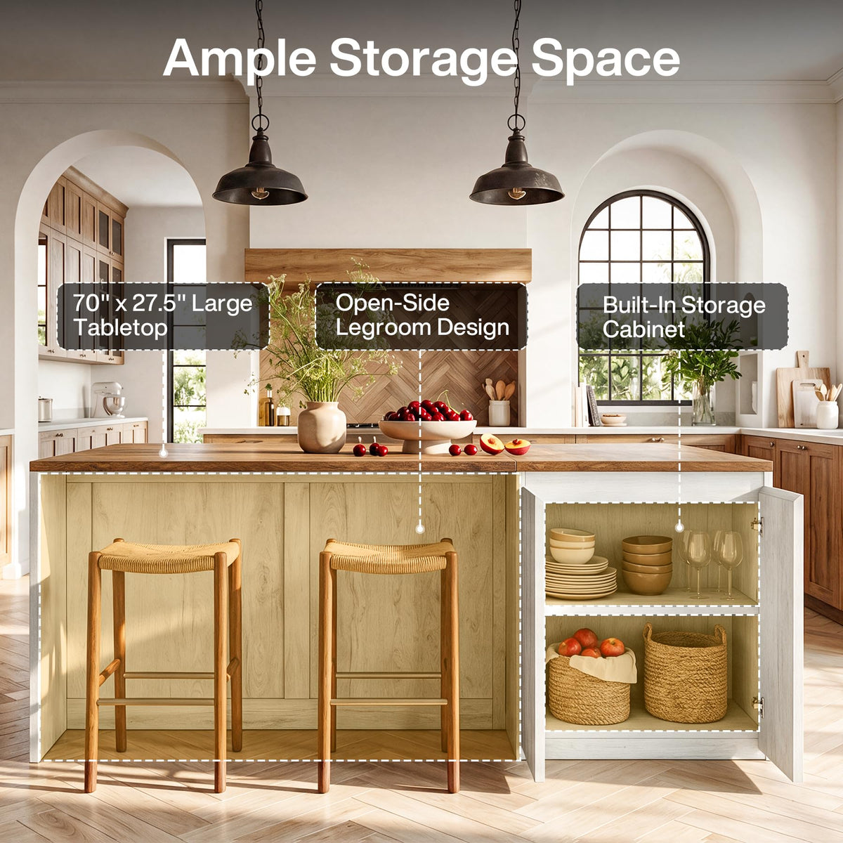 Tribesigns 71 Inch Stationery Kitchen Island with Storage Cabinet