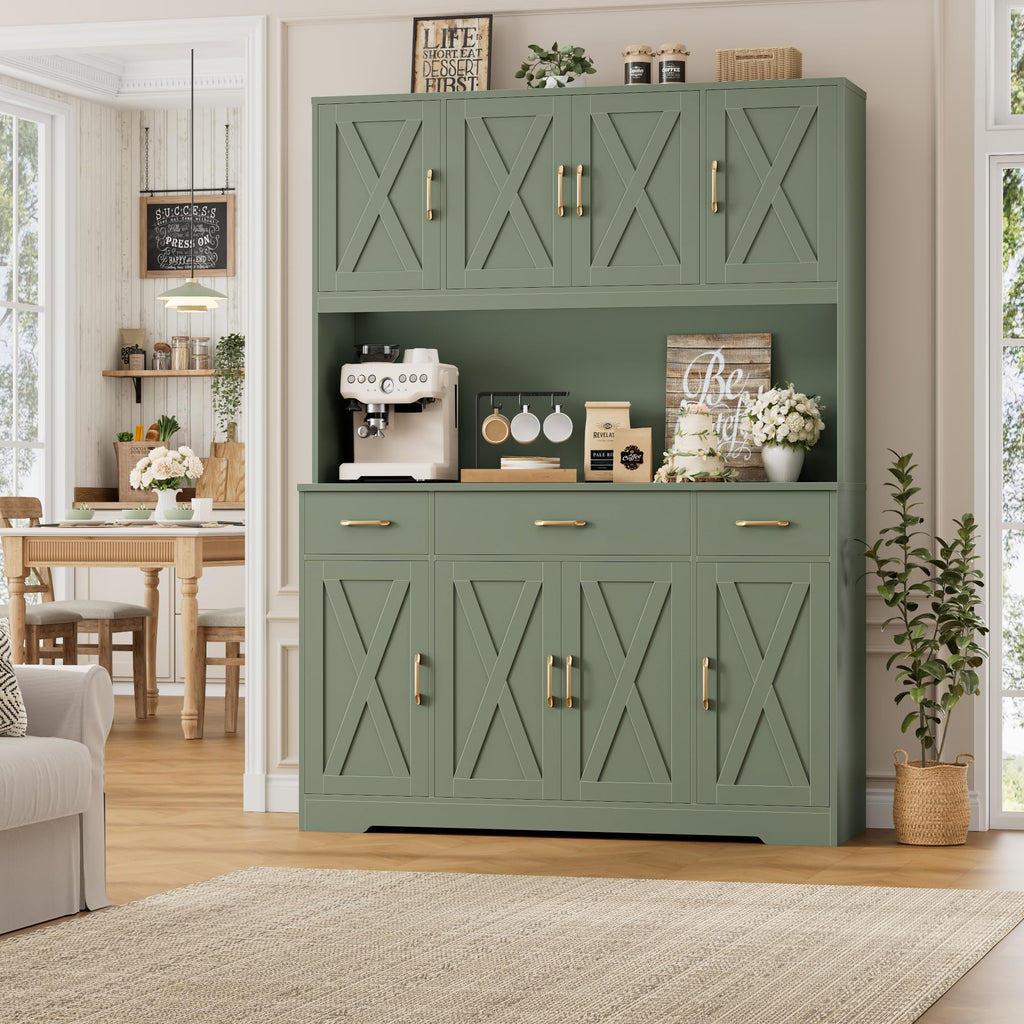 HOSTACK 71" Tall Kitchen Pantry Storage Cabinet, 55" W Kitchen Hutch, Green