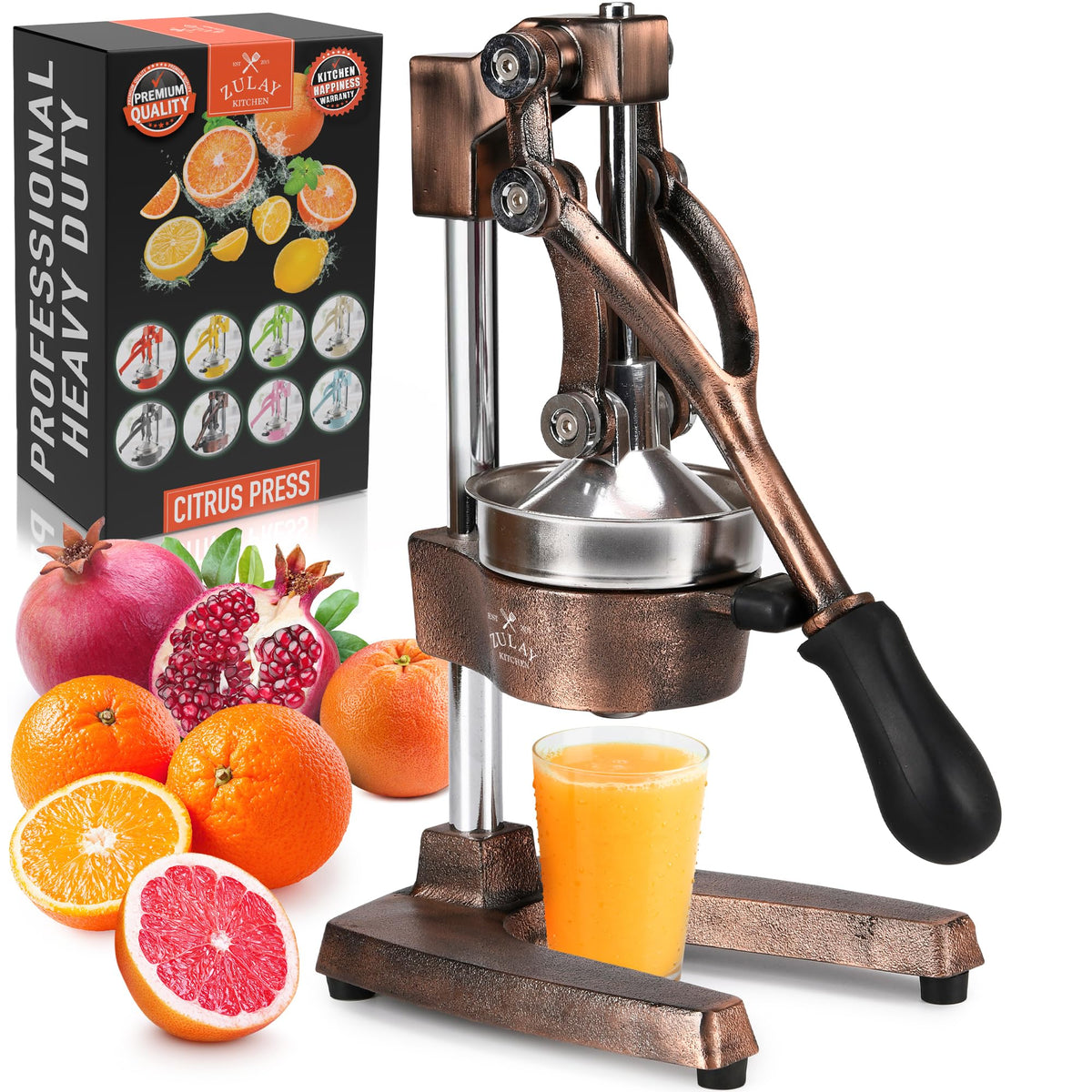 Zulay Kitchen Cast Iron Juicer, Orange Manual Juicer Press, 9-in-1, Blue