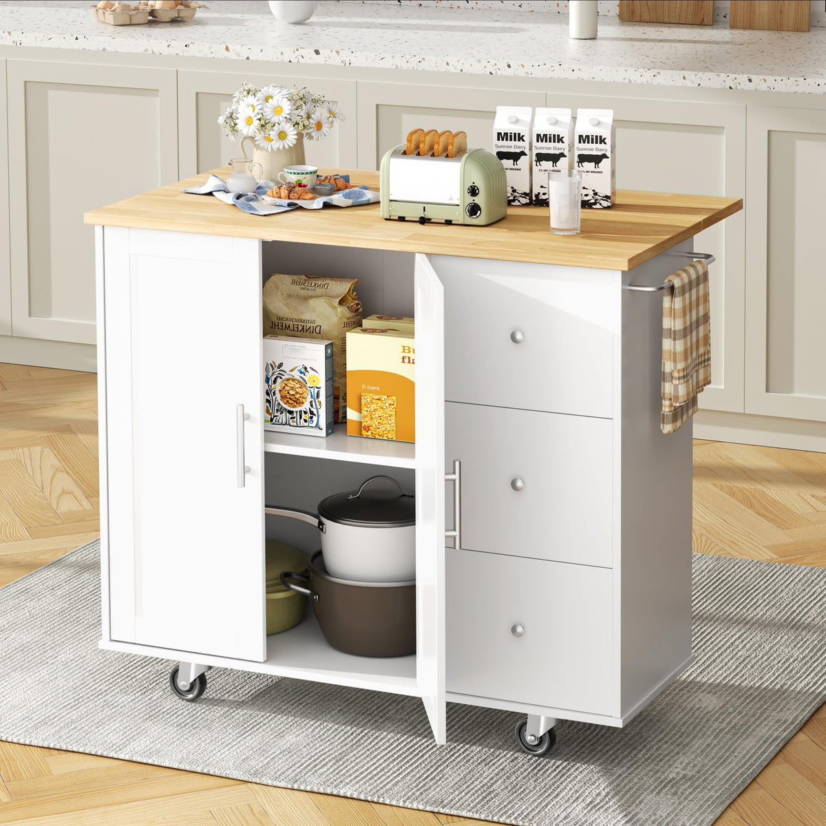 Shintenchi Kitchen Island w/Dropleaf Rolling Kitchen Table w/Seating