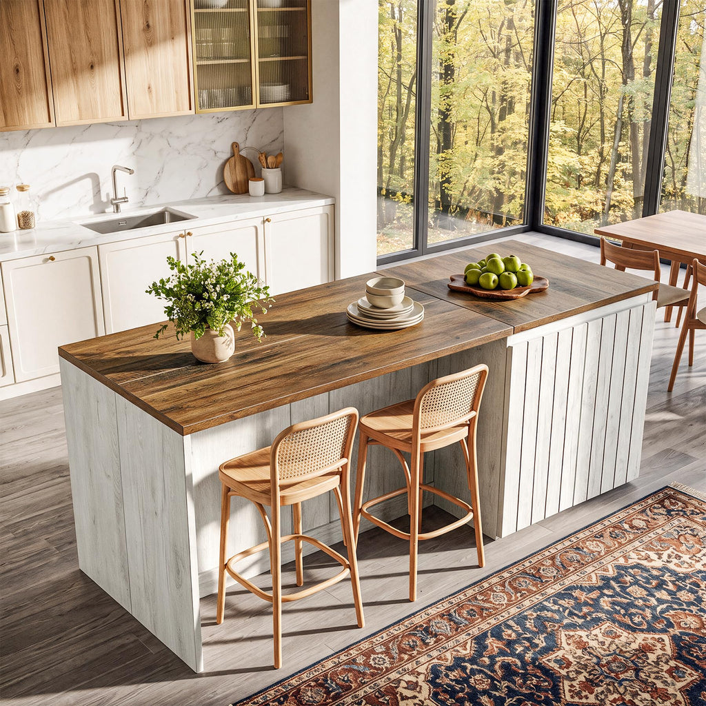 Tribesigns 71 Inch Stationery Kitchen Island with Storage Cabinet