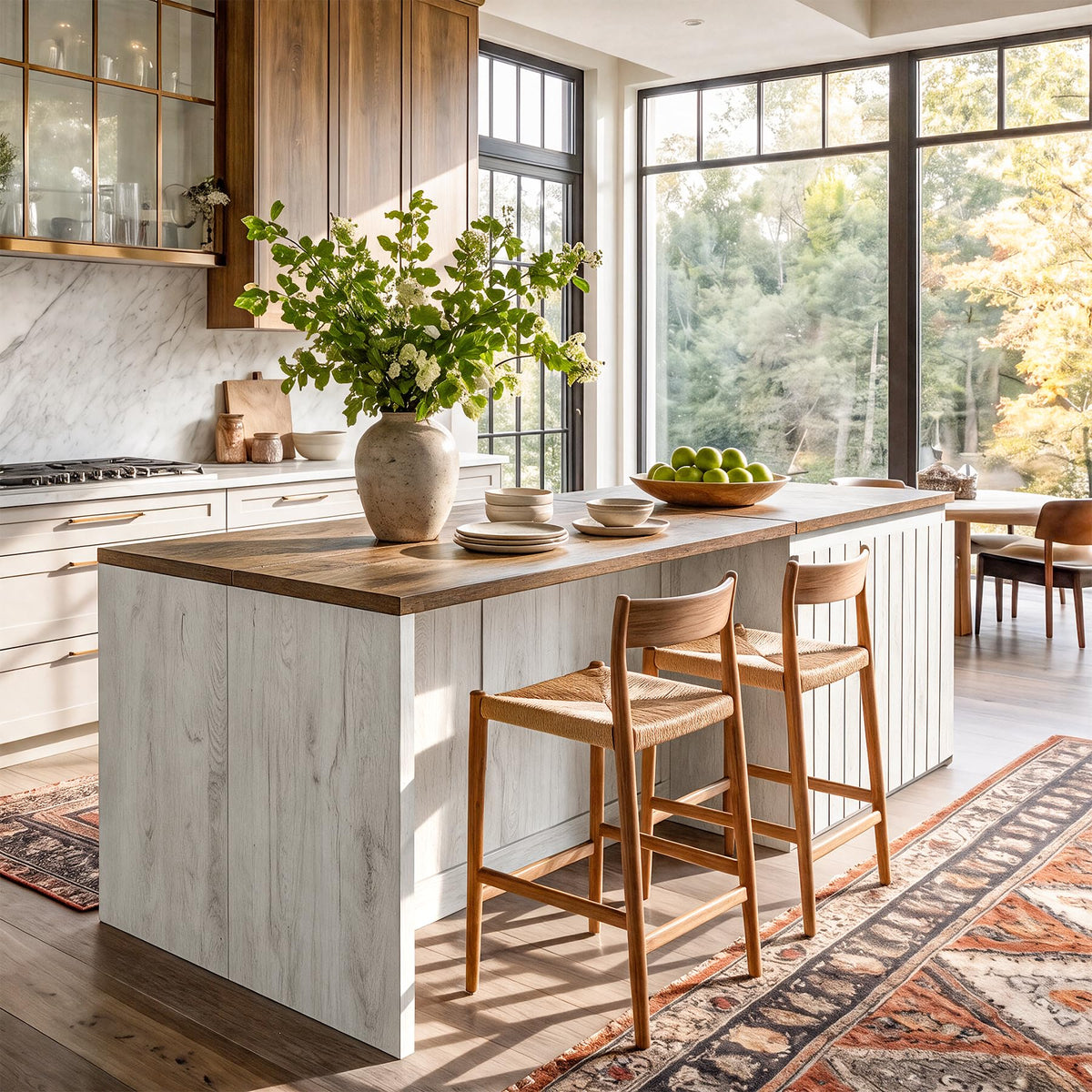 Tribesigns 71 Inch Stationery Kitchen Island with Storage Cabinet