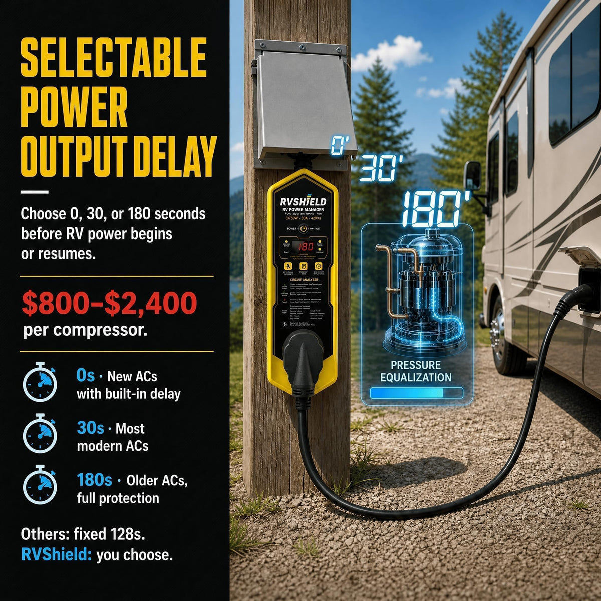 RVShield 30 Amp RV EMS Surge Protector & Power Manager, 9 Codes