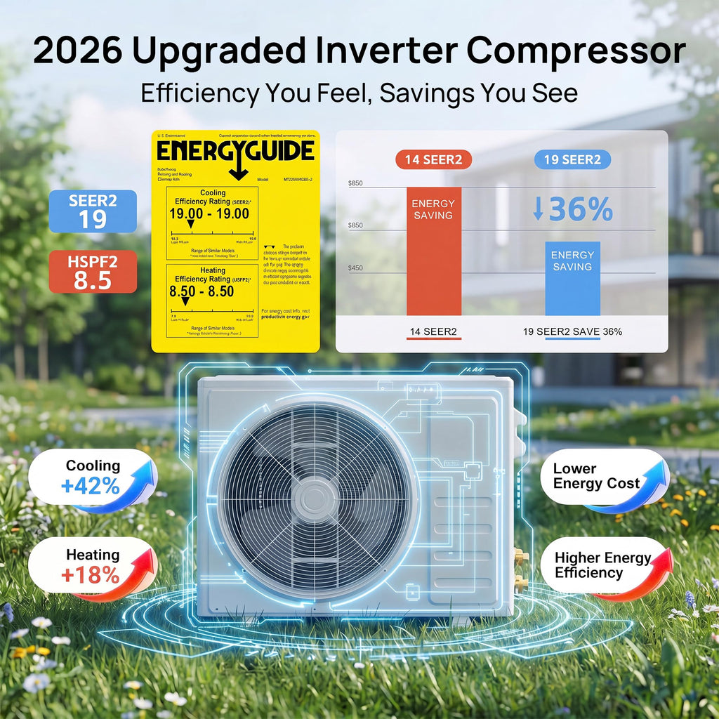 Mountman 12000BTU Mini Split Air Conditioner& Heater,19 SEER2 115V Wall-Mounted Ductless AC,Mini Split AC/Heating System up to 750 Sq.Ft,Energy Efficient Inverter AC with Heat Pump & Installation Kits