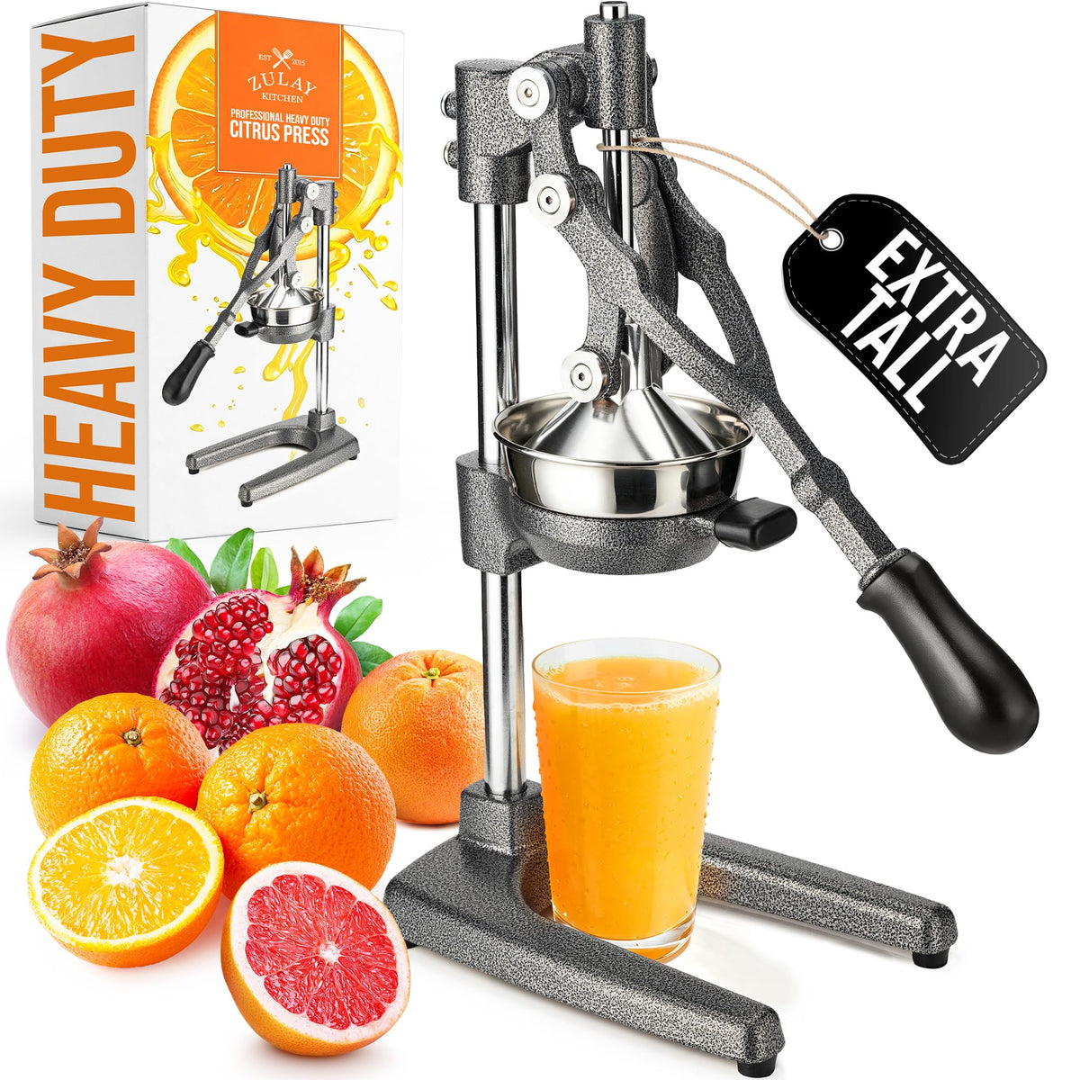 Zulay Kitchen Cast Iron Juicer, Orange Manual Juicer Press, 9-in-1, Blue