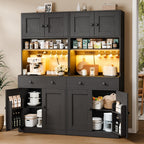 71" Tall Kitchen Pantry Cabinet with Microwave Countertop, LED Lights White