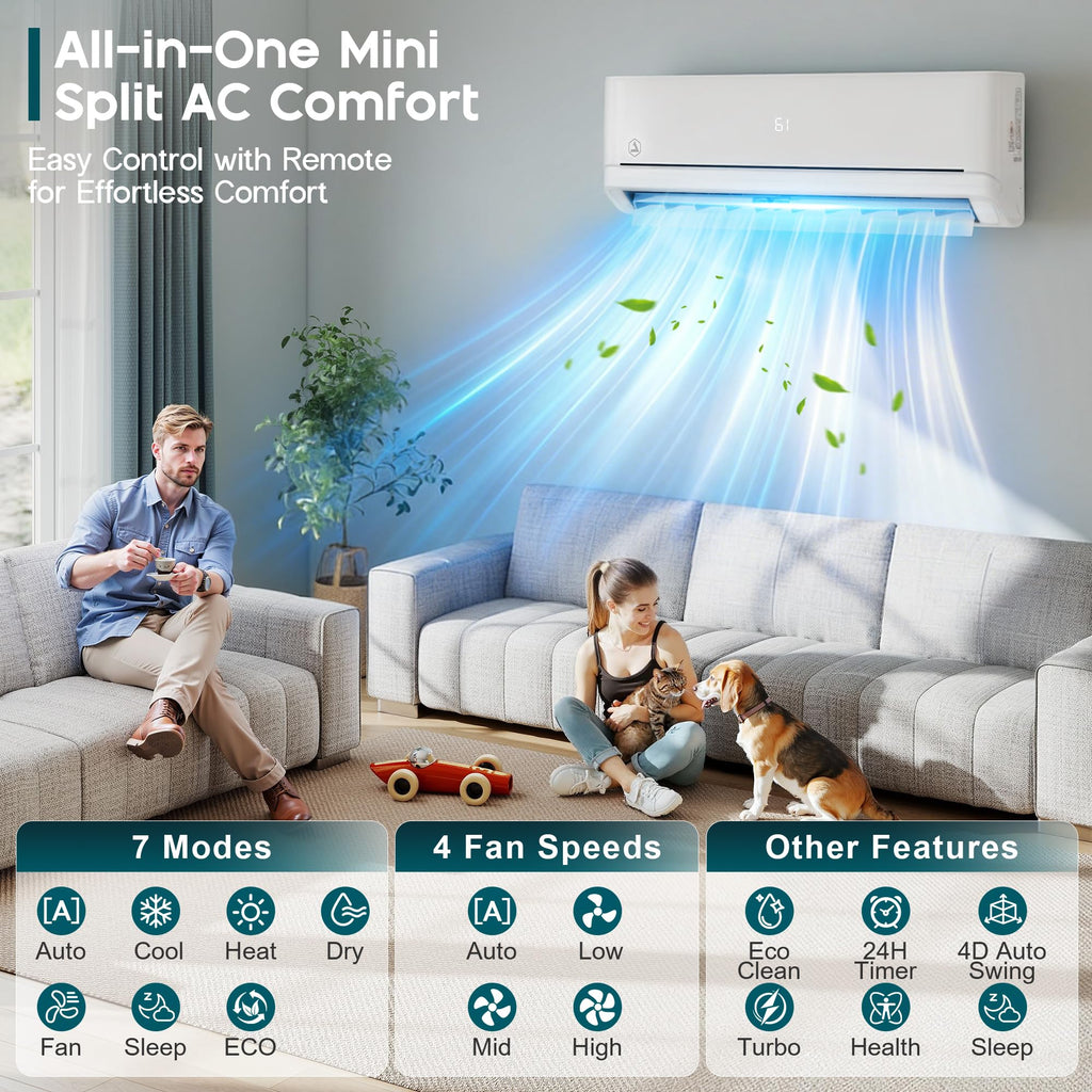 Albott 12,000 BTU 115V DIY Mini Split AC & Heating System with Fast-Fit Set