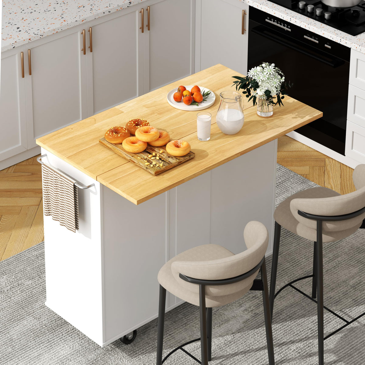Shintenchi Kitchen Island w/Dropleaf Rolling Kitchen Table w/Seating