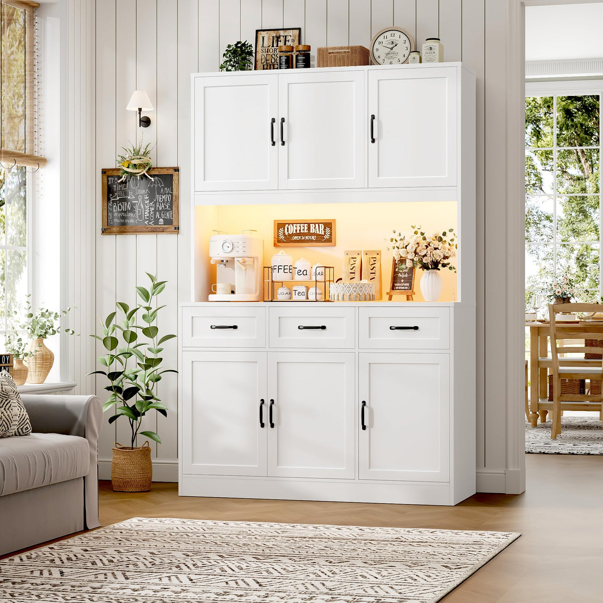 HOSTACK Kitchen Pantry Storage Cabinet, Tall Kitchen Hutch Cabinet, White