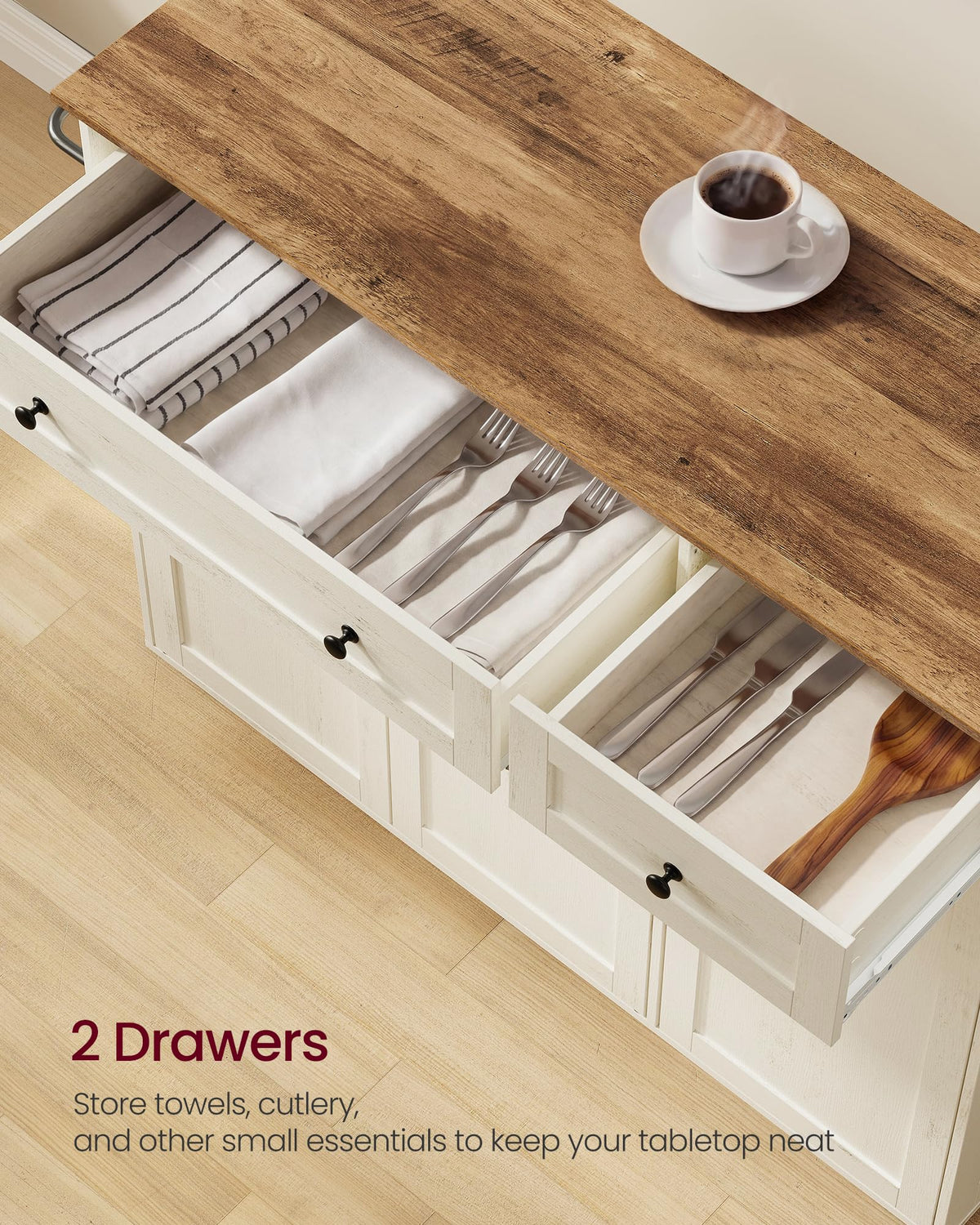 VASAGLE Mobile Kitchen Wooden Island Cart with Storage for Dining Room