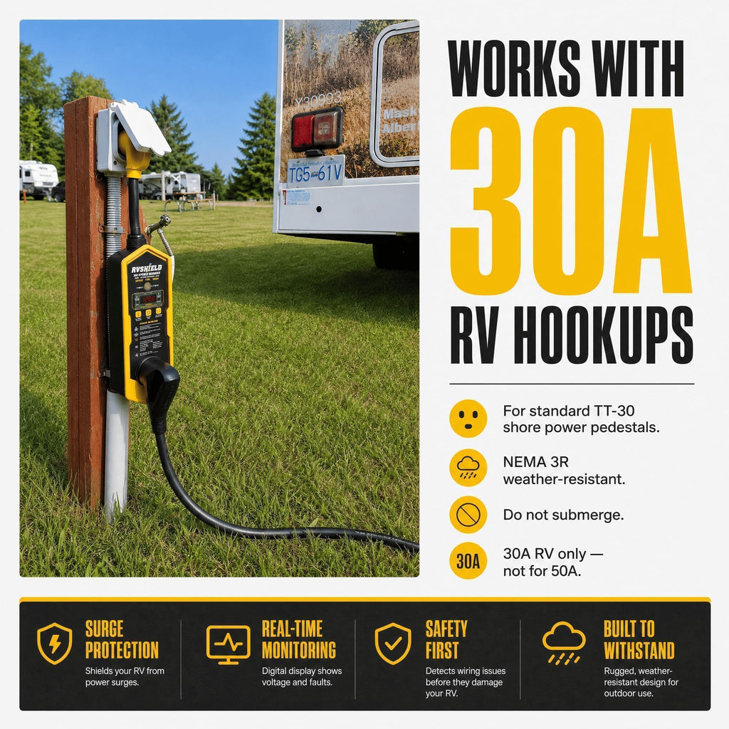 RVShield 30 Amp RV EMS Surge Protector & Power Manager, 9 Codes