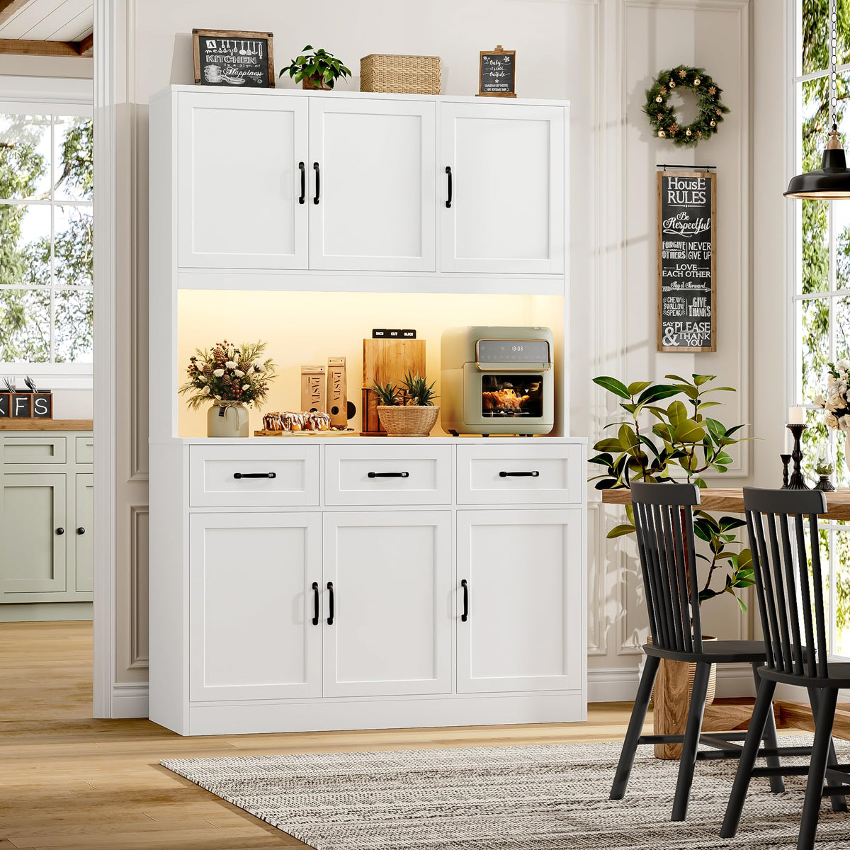 HOSTACK Kitchen Pantry Storage Cabinet, Tall Kitchen Hutch Cabinet, White