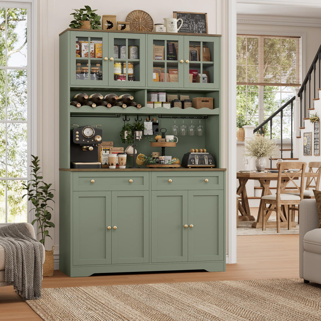 HOSTACK 75"H Kitchen Pantry Storage Cabinet, Kitchen Hutch Cabinet, Green