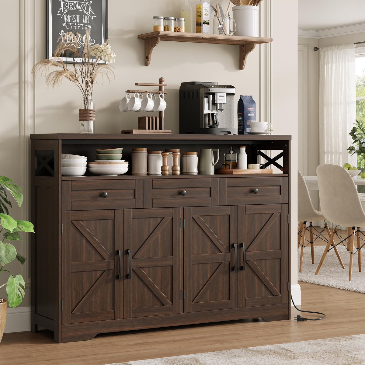 51" Farmhouse Buffet Sideboard Cabinet with Storage, White Kitchen Storage