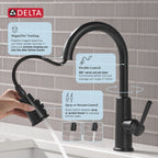 Delta Finnridge Matte Black Kitchen Faucet with Pull Down Sprayer, High Pressure ProClean Spray Modern Single Hole Kitchen Sink Faucet, Matte Black 19730LF-BL