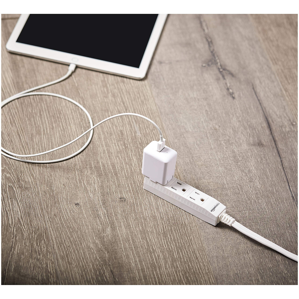 Amazon Basics 3-Prong Indoor Rectangle Extension Cord Power Strip, Flat Plug, Space-Saving, Grounded, 13 Amps, 1625 Watts, 125 VAC, White, 2-Count, 6 ft (Pack of 24)